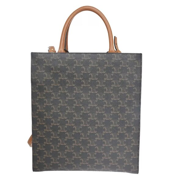 CELINE Vertical Cabas Hand Tote Bag Triomphe Canvas Leather Brown Black 680RH006 - Picture 3 of 16